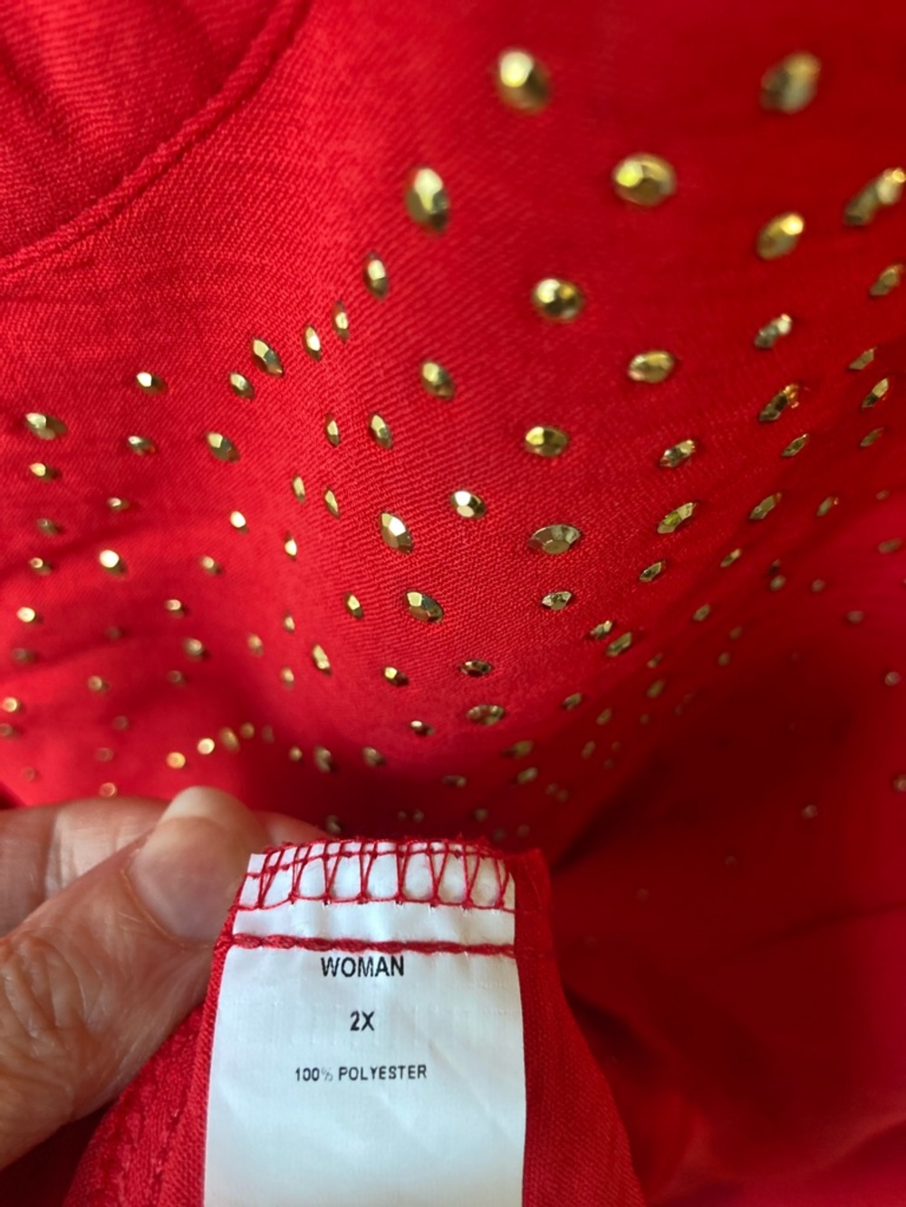 Cocomo button down shirt red with gold metallic embellishments 2X - Picture 12 of 17